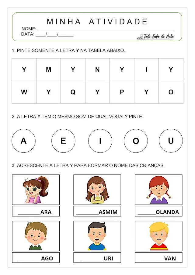 Atividade letra y educação infantil