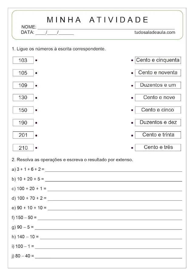 atividade números por extenso