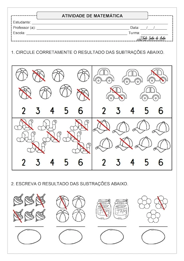 atividades de subtração com desenhos