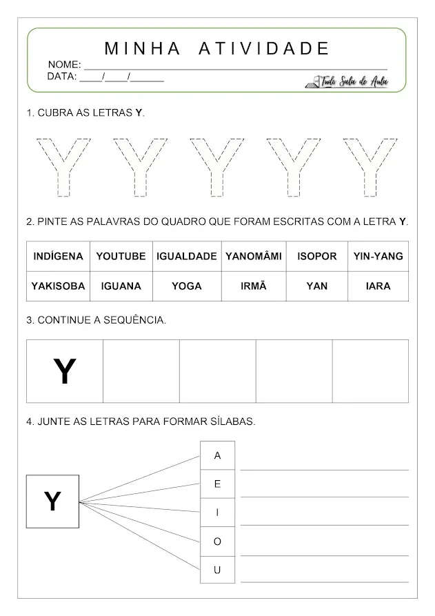 Atividade letra y educação infantil