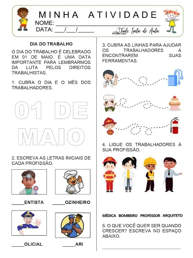 Atividades dia do trabalho educação infantil