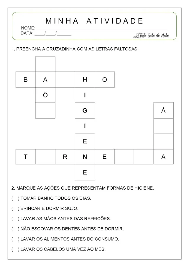 atividades sobre higiene educação infantil