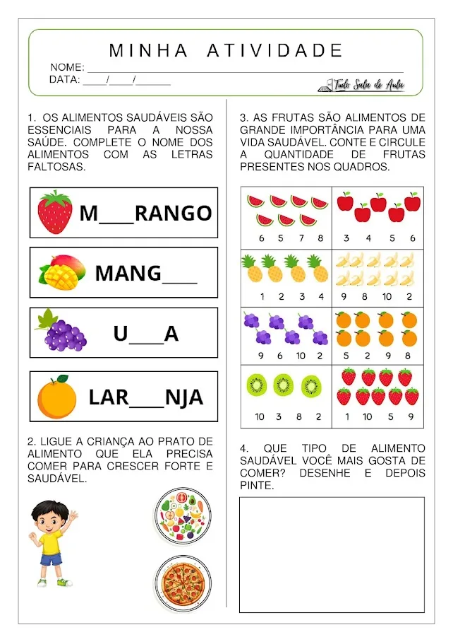 atividade alimentos saudáveis educação infantil