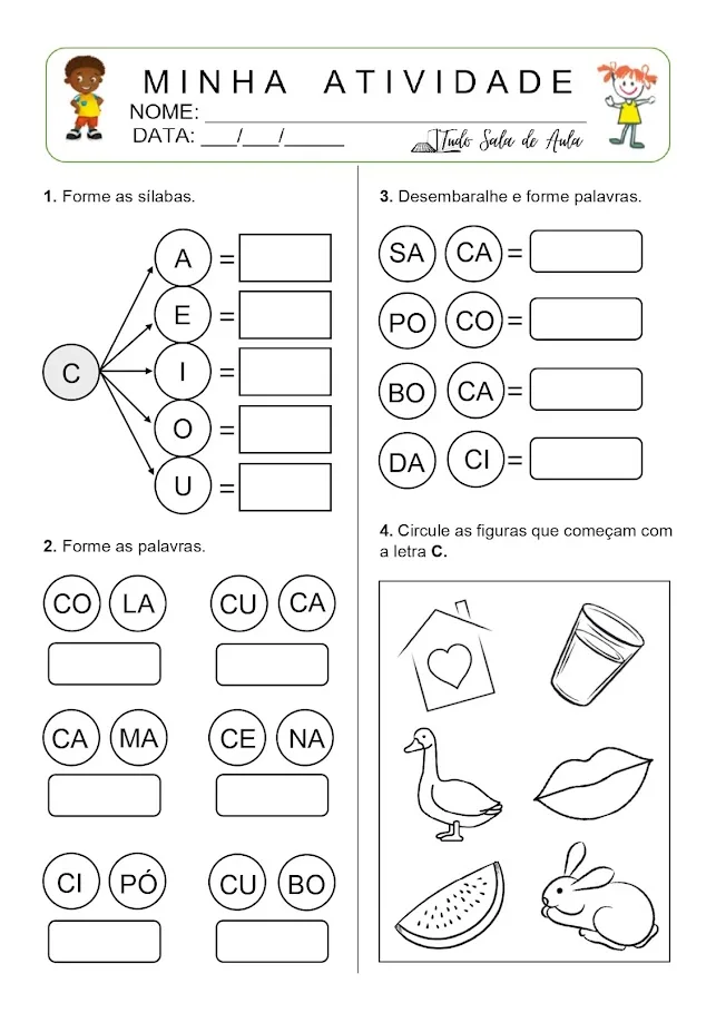 atividade de alfabetização 1 ano
