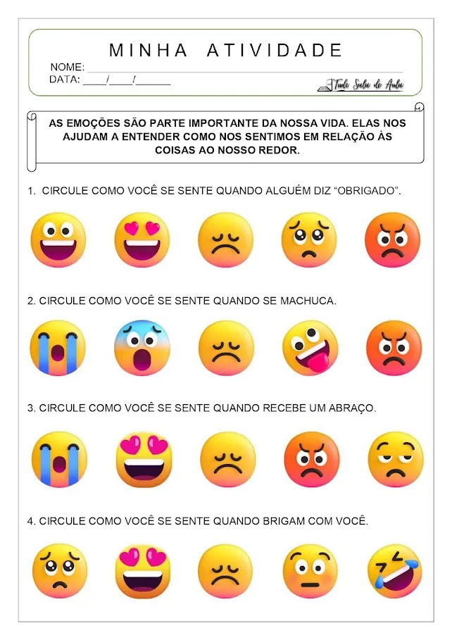 atividade sobre emoções