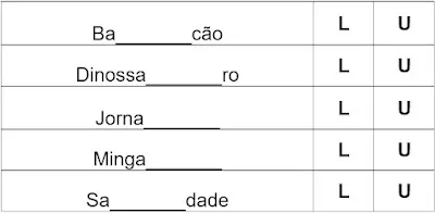 Atividade sobre a Letra L e U para imprimir