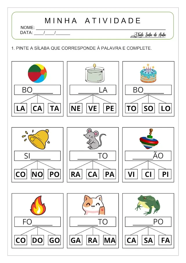 Atividades com Sílabas Simples para Alfabetização