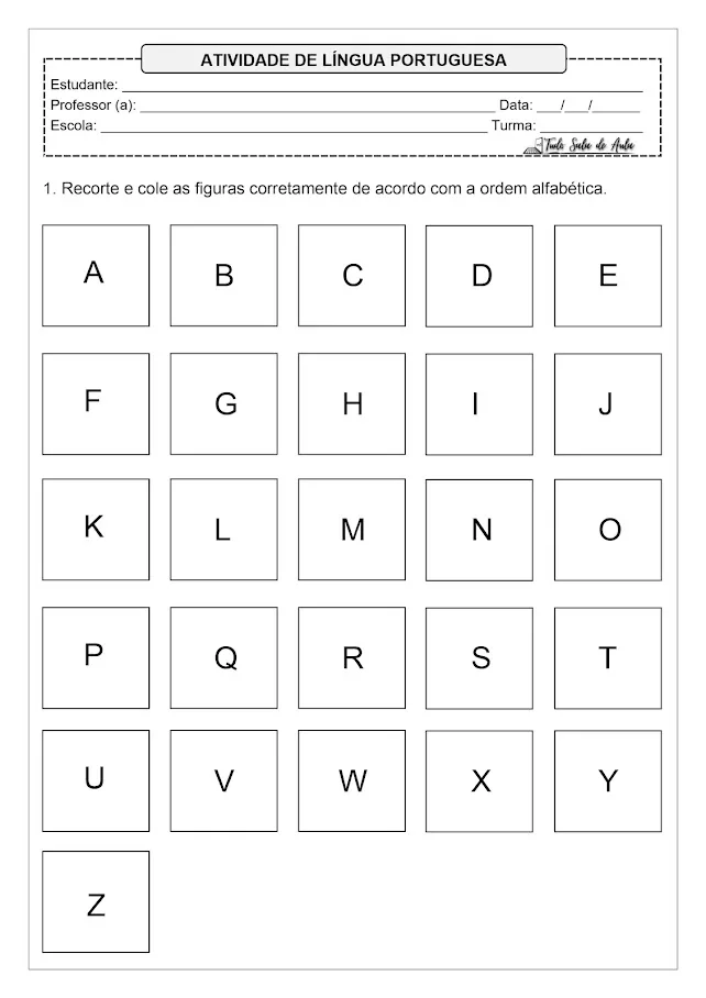 Atividades de Ordem Alfabética para Imprimir - 1º e 2º ano fundamental