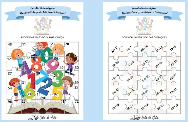 Atividade Lúdica de Matemática - Quebra-Cabeça da Adição e Subtração - 2º e 3º ano