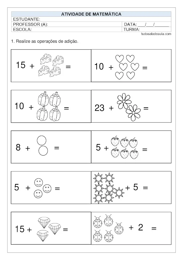 Atividade de adição 1 ano