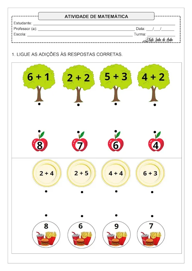 atividades de adição 1 ano com desenhos