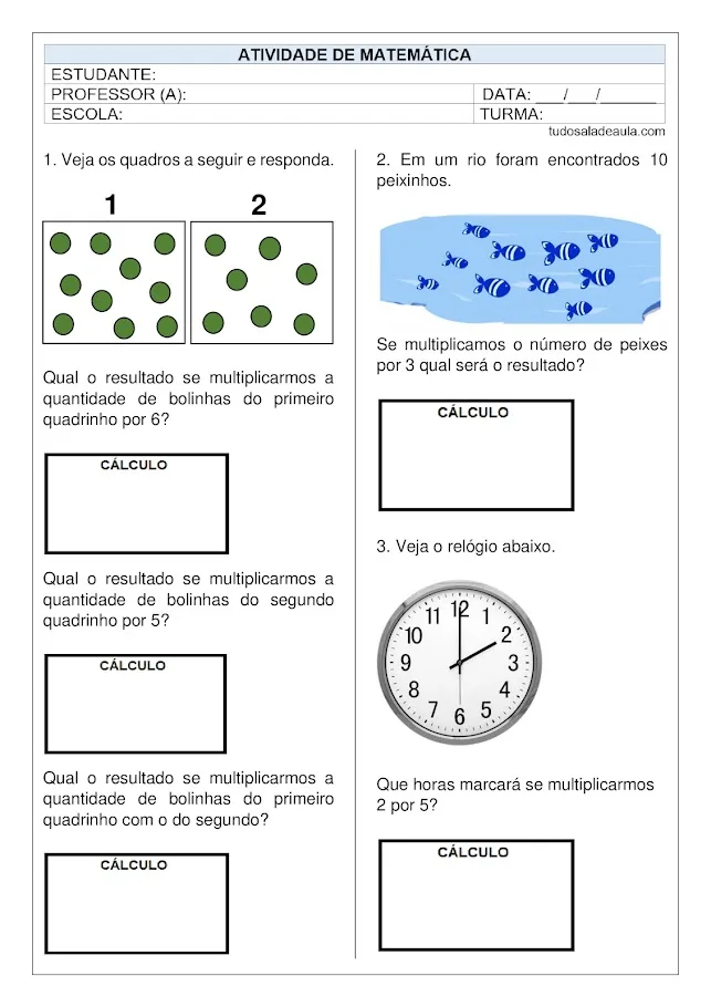 Atividades multiplicação 3º ano