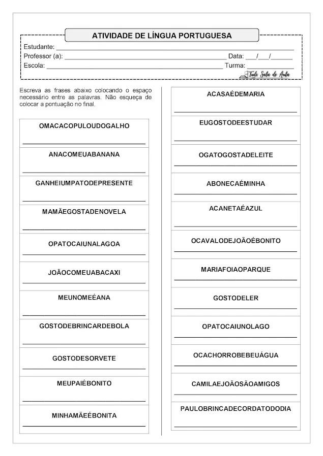 Atividade de Alfabetização Nível Silábico