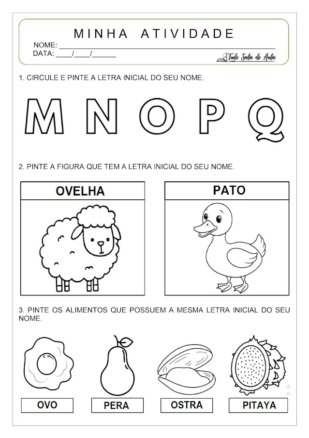 atividade letra inicial do nome educação infantil