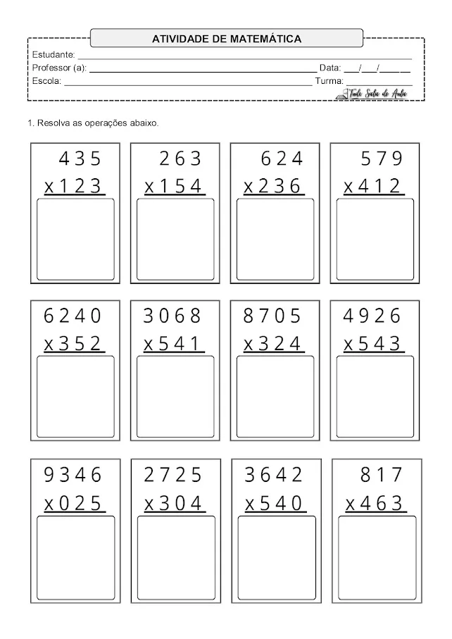 Contas de Multiplicação 4 ano