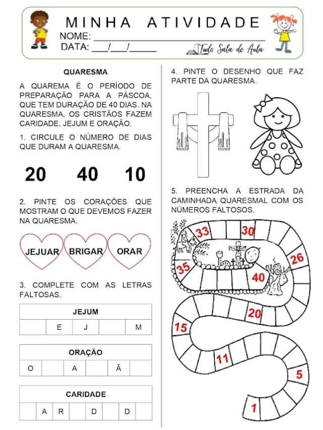 Atividades sobre a Quaresma para a Educação Infantil