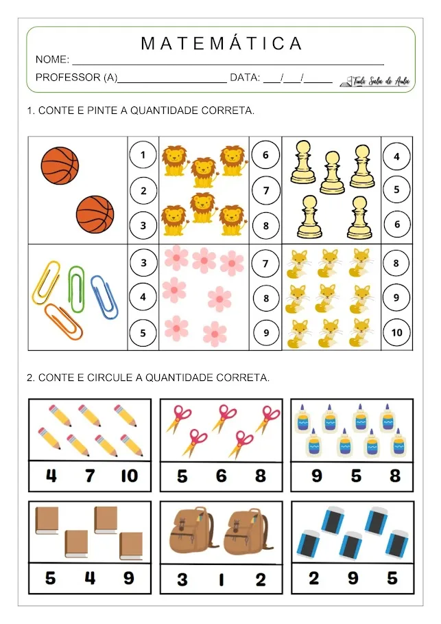 Atividade de Matemática para Alfabetizar