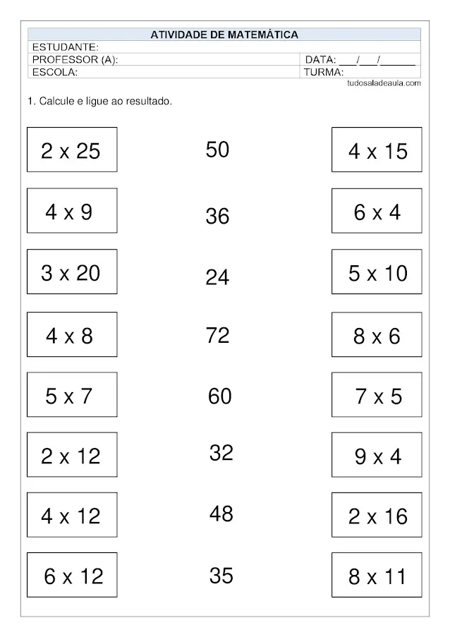 Atividades multiplicação 3º ano