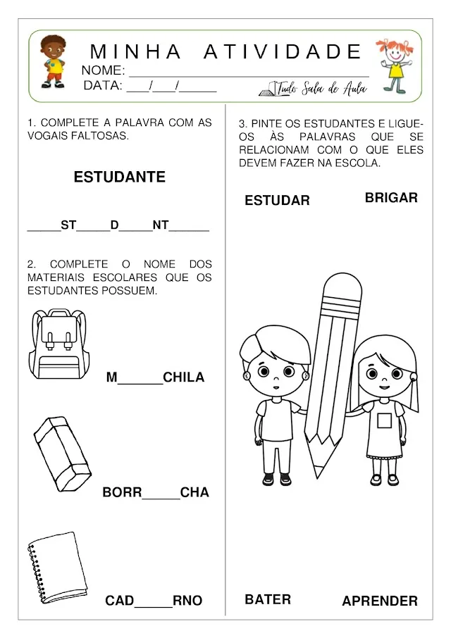 Atividades dia do estudante educação infantil