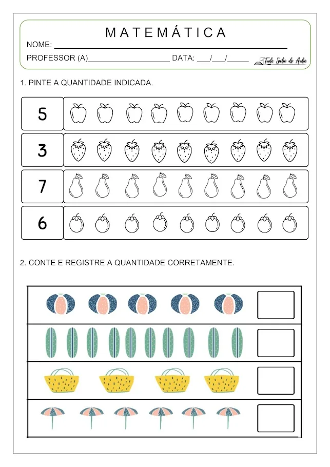 Atividade de Matemática para Alfabetizar