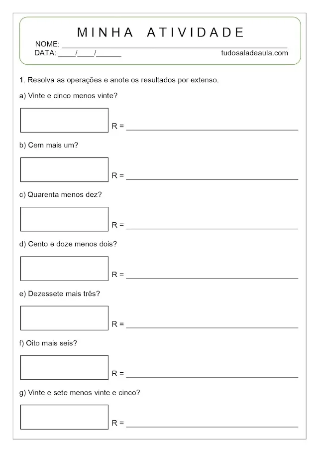 atividade números por extenso