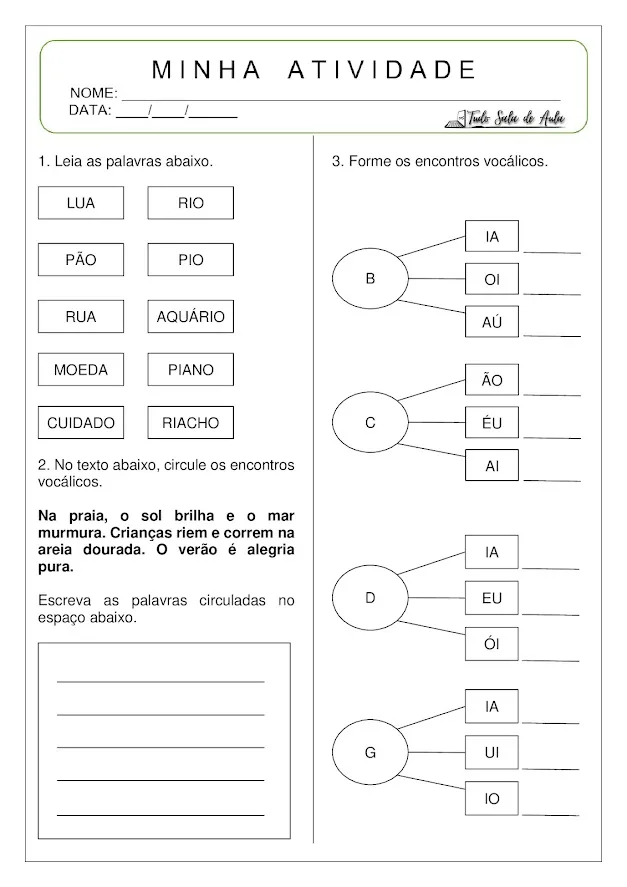 atividades de encontros vocálicos