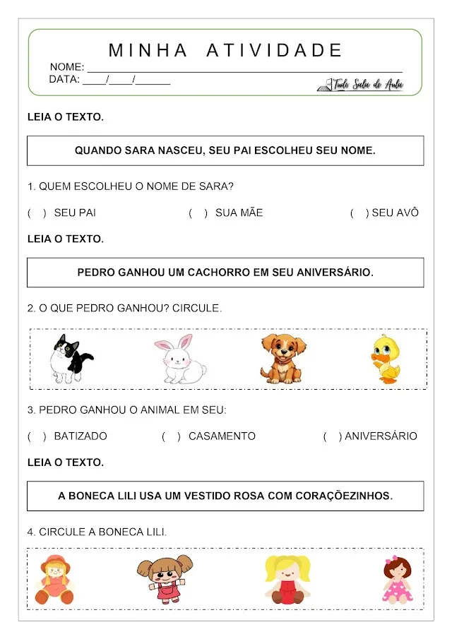 Interpretação de texto para educação infantil