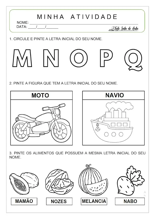 atividade letra inicial do nome educação infantil