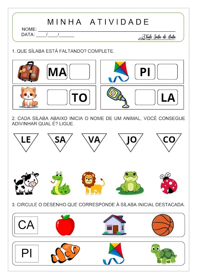 Atividades com Sílabas Simples para Alfabetização