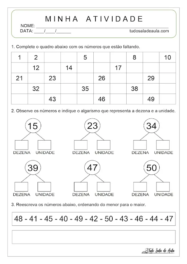 atividade números naturais