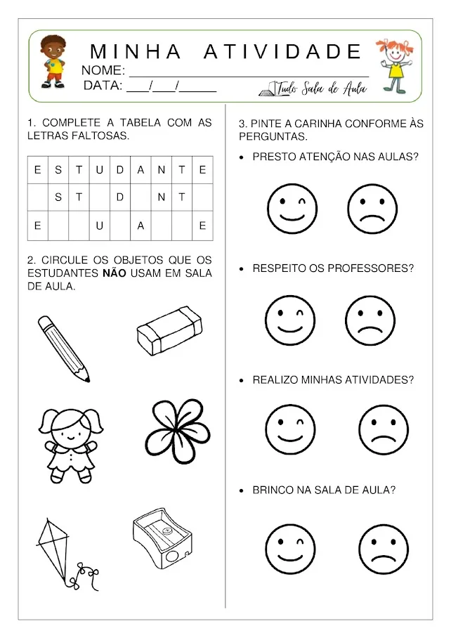 Atividades dia do estudante educação infantil