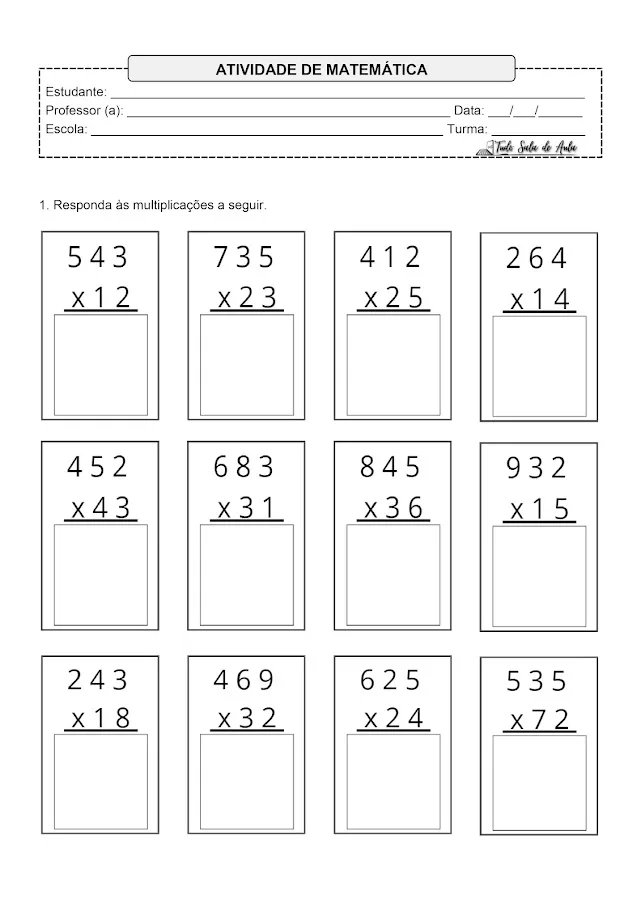 Contas de Multiplicação 4 ano