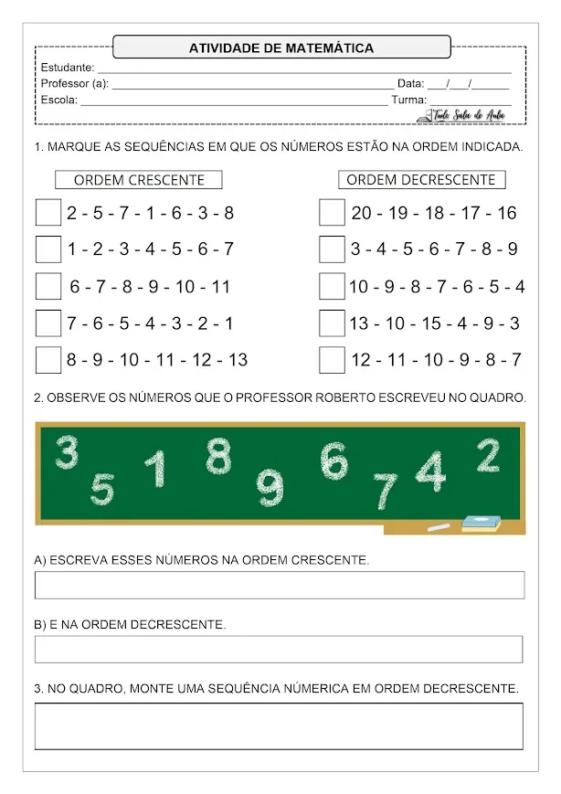 atividades ordem crescente e decrescente