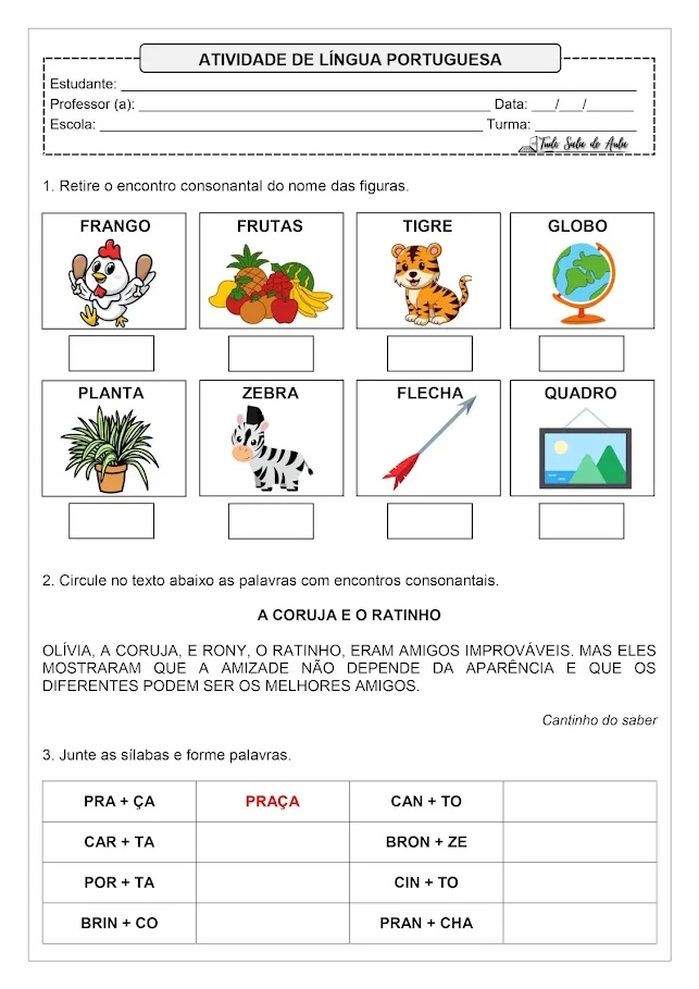 Atividade sobre Encontro Consonantal