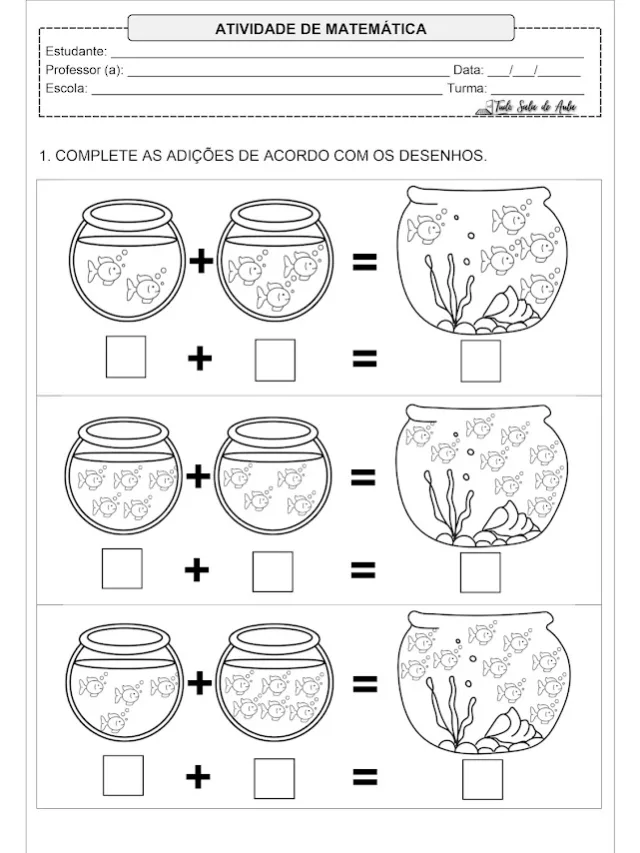 atividades de adição 1 ano com desenhos