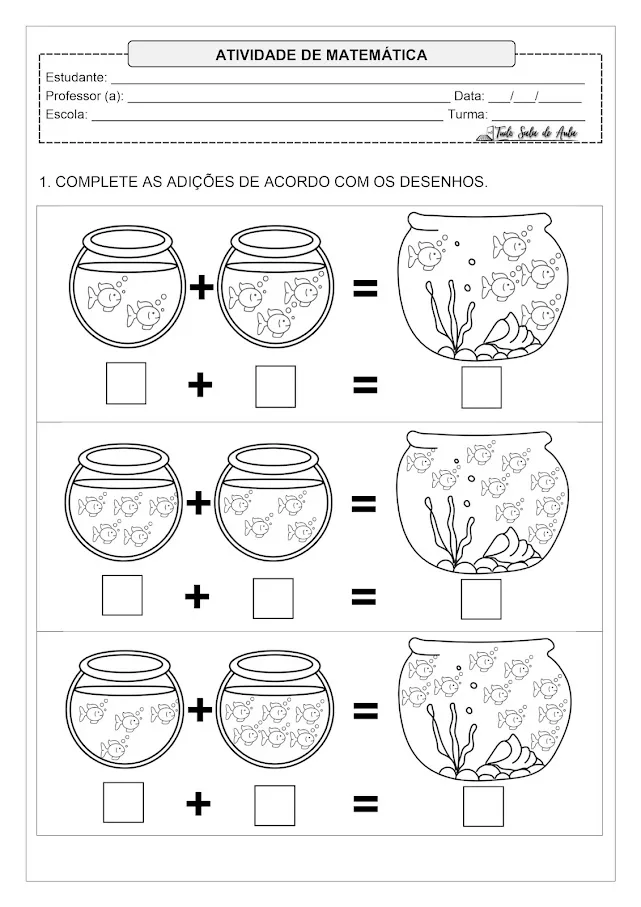 atividades de adição 1 ano com desenhos