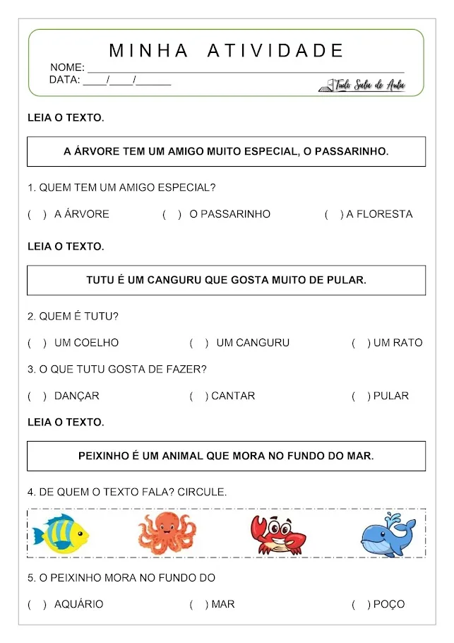 Interpretação de texto para educação infantil