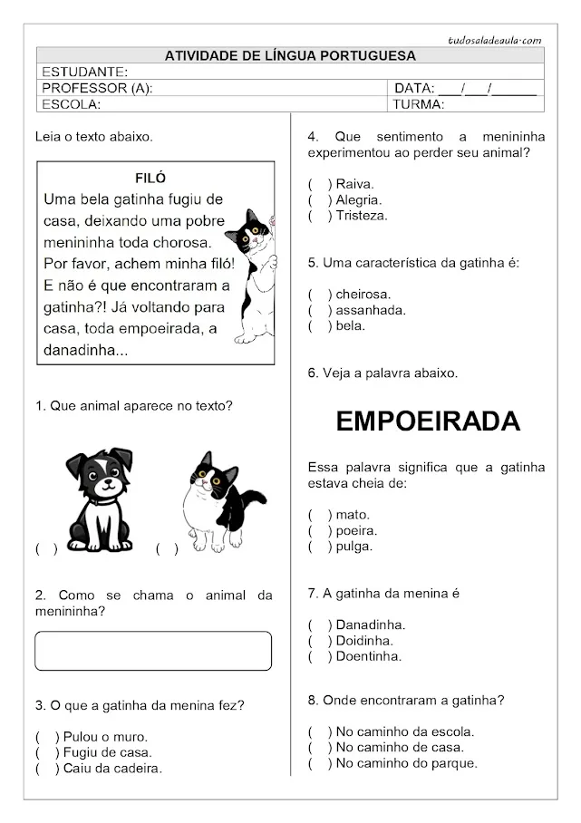 atividades de interpretação de texto 1 ano