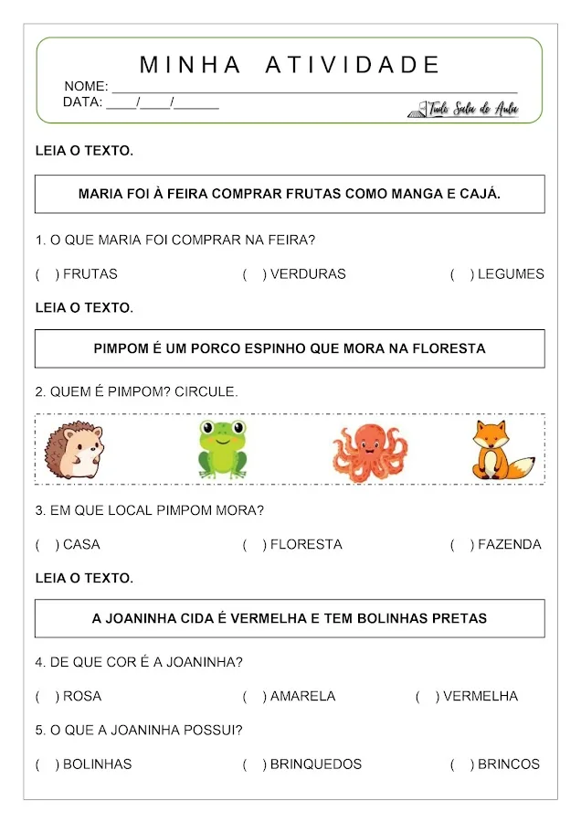 Interpretação de texto para educação infantil