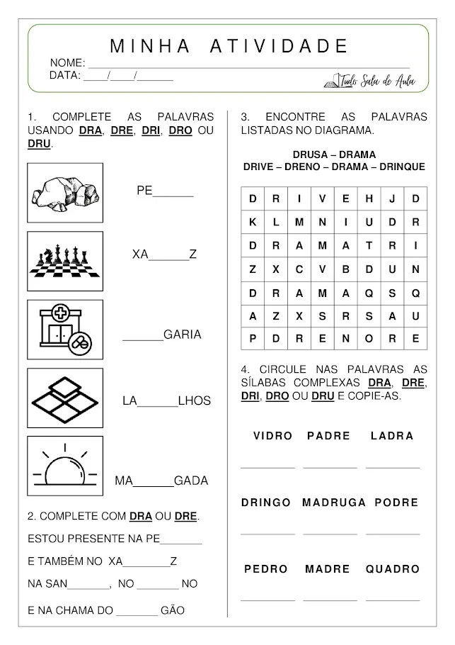 atividade sílabas complexas