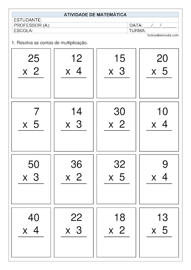 Atividades multiplicação 3º ano