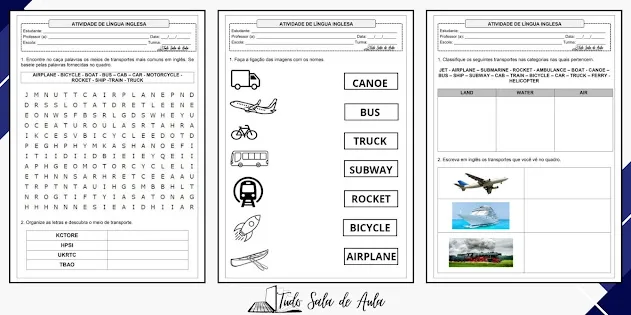 Meio de transporte em inglês atividades