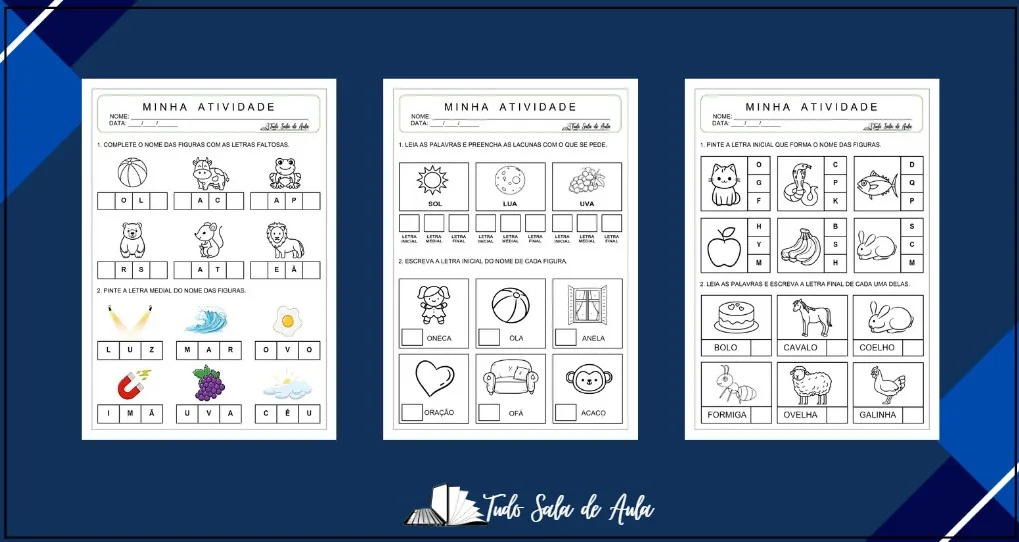 Atividades sobre letra Inicial, Medial e Final para imprimir