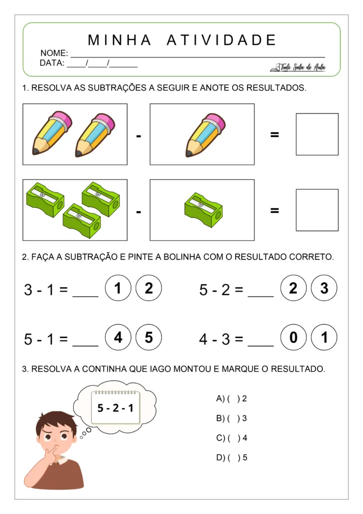 Atividade de Subtração para Educação Infantil