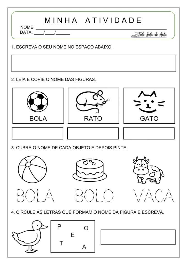 Atividades diagnósticas de alfabetização