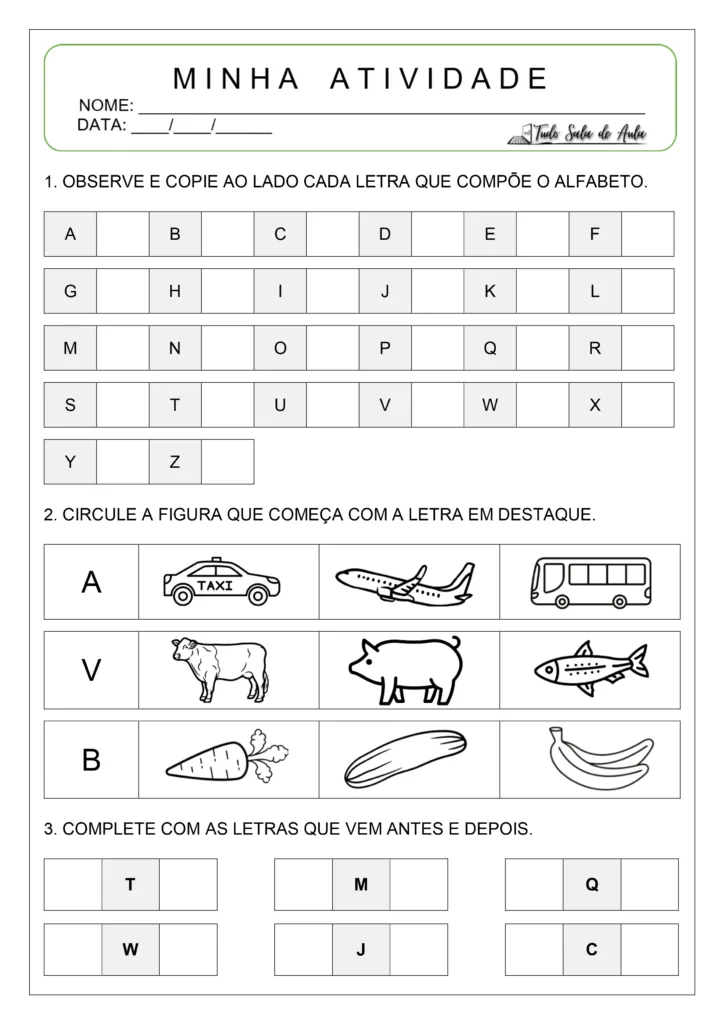 Atividades diagnósticas de alfabetização