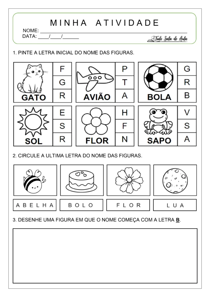 Atividades diagnósticas de alfabetização