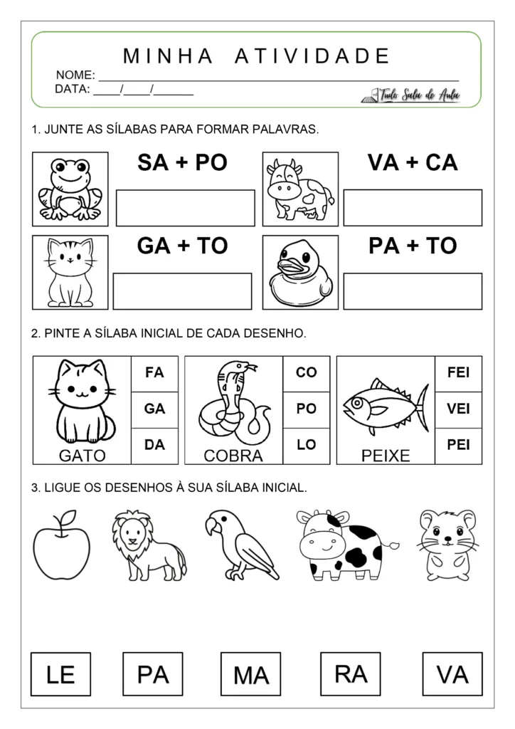 Atividades diagnósticas de alfabetização