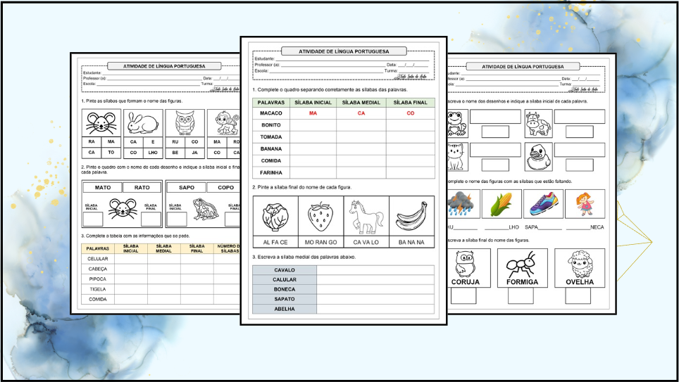 Atividades sobre Sílabas Iniciais, Mediais e Finais para Imprimir - 1º ano