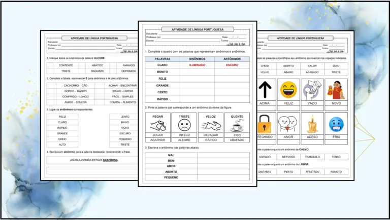 Atividade de Sinônimos e Antônimos - 1º e 2º Ano Fundamental